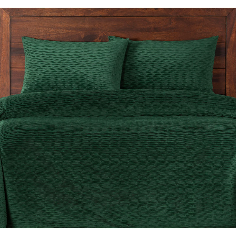 Smithsonian Pleated Velvet Emerald Green Duvet Cover Set Wayfair